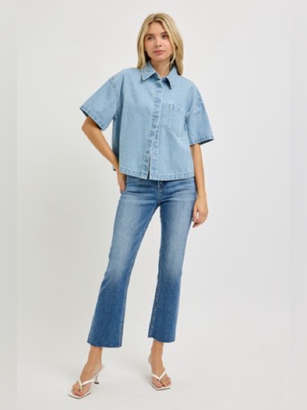 RISEN Oversized Half Sleeve Cropped Shirt – Light Blue🛍️